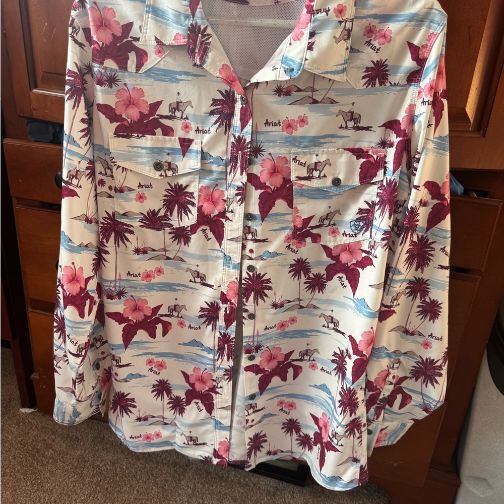 Ariat Women's Floral Button Down Shirt - Pink and Blue